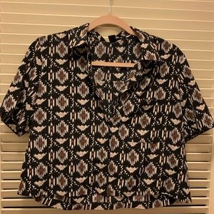 Cropped Aztec-print button-up tee (oversized)